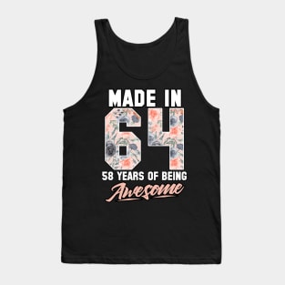 Made in 1964 58 years of being awesome 58th Birthday Flowers Tank Top